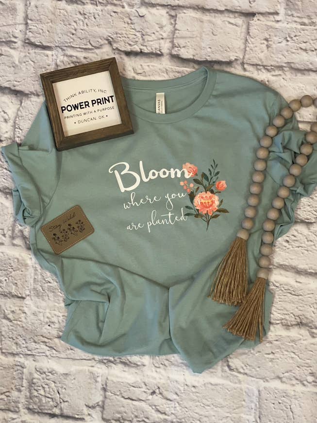 Bloom Where You are Planted - Camiseta inspiradora de manga curta por atacado de Think Ability Inc. - Power Print