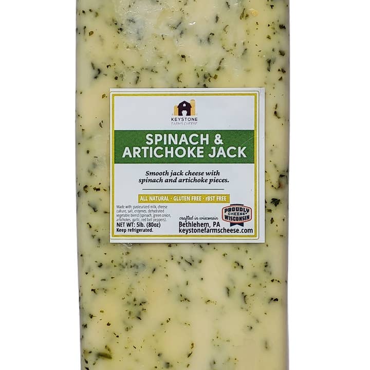 Jack aux épinards et aux artichauts - 5 lb. pour la vente par Keystone Cheese