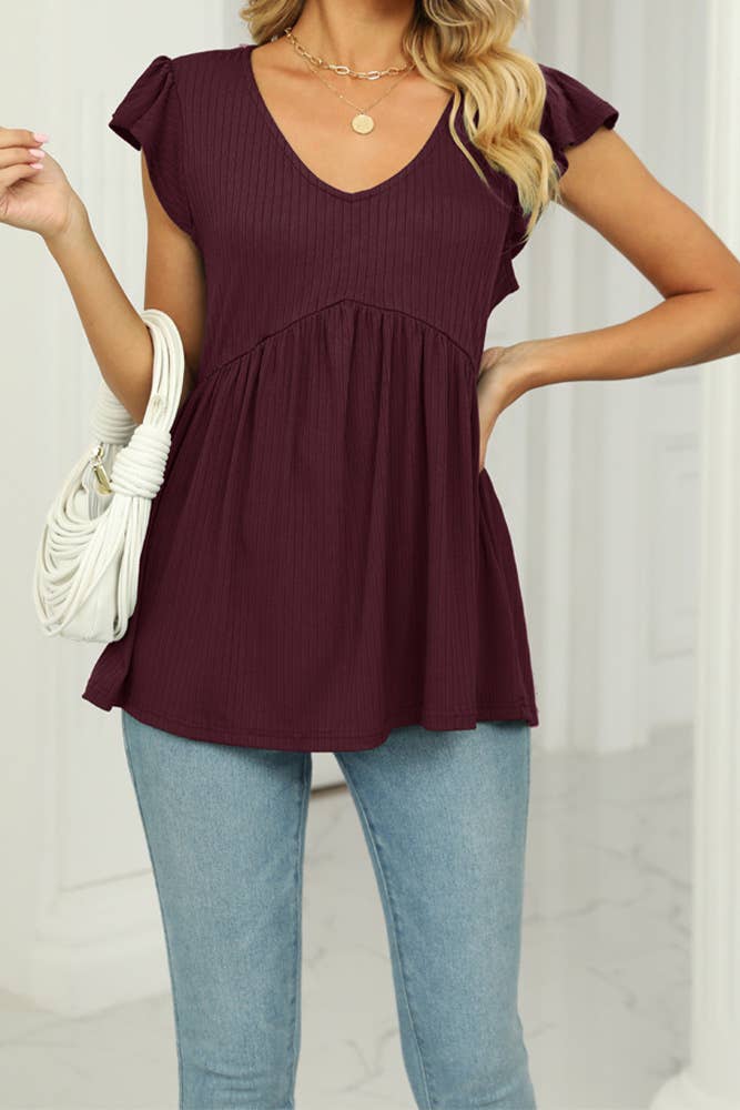 UNISHE - Wholesale Tunic - Women's - V Neck Splicing Flowy Knitting Top ZZKF82013