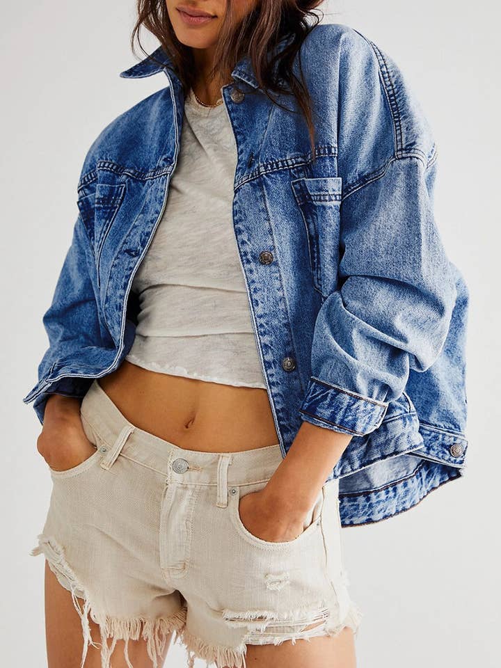 Lovesoft - Wholesale Denim jacket – Women's - Washed Oversize Pocketed Denim Jacket0