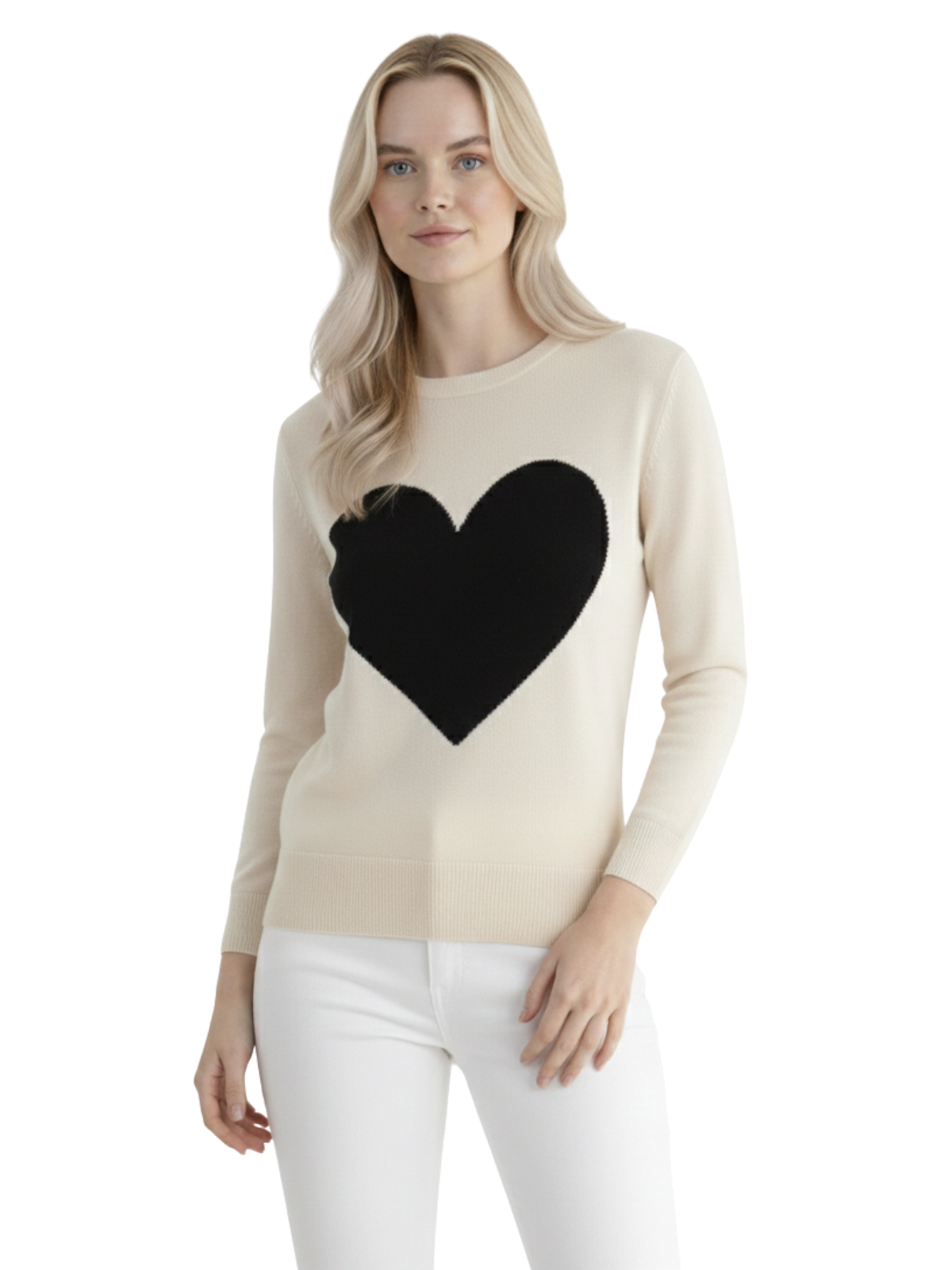 Mak - Vente Pull en maille – femme - Pull à col rond en chenille à manches 3/4 en forme de cœur MK35958