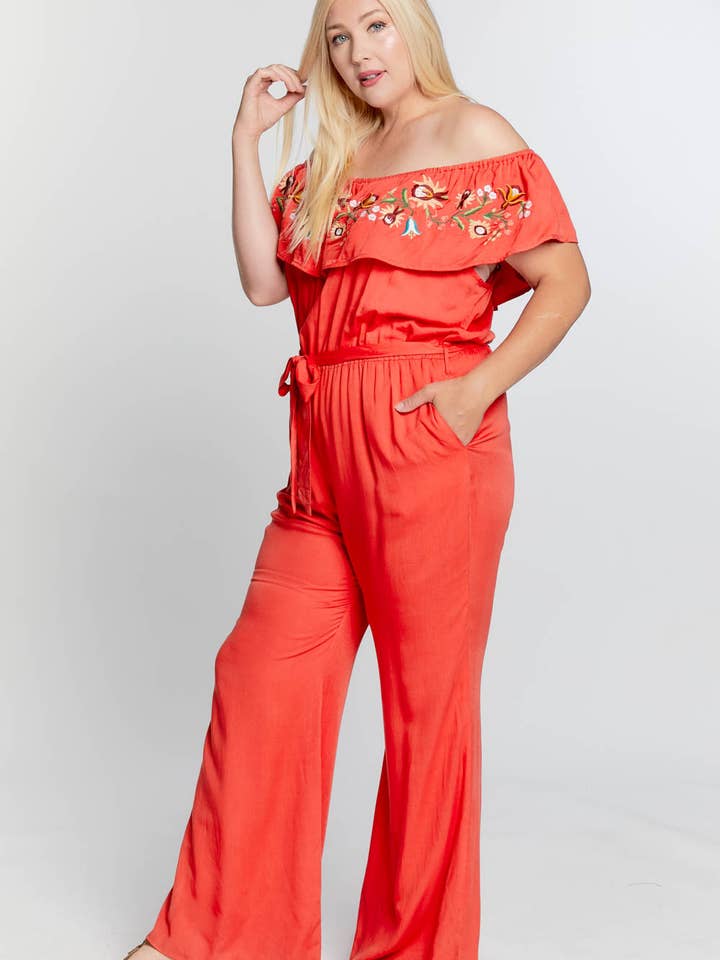 Davi & Dani - Wholesale Jumpsuit - Women's - PLUS SIZE FLORAL EMBROIDERED OFF SHOULDER JUMPSUIT4