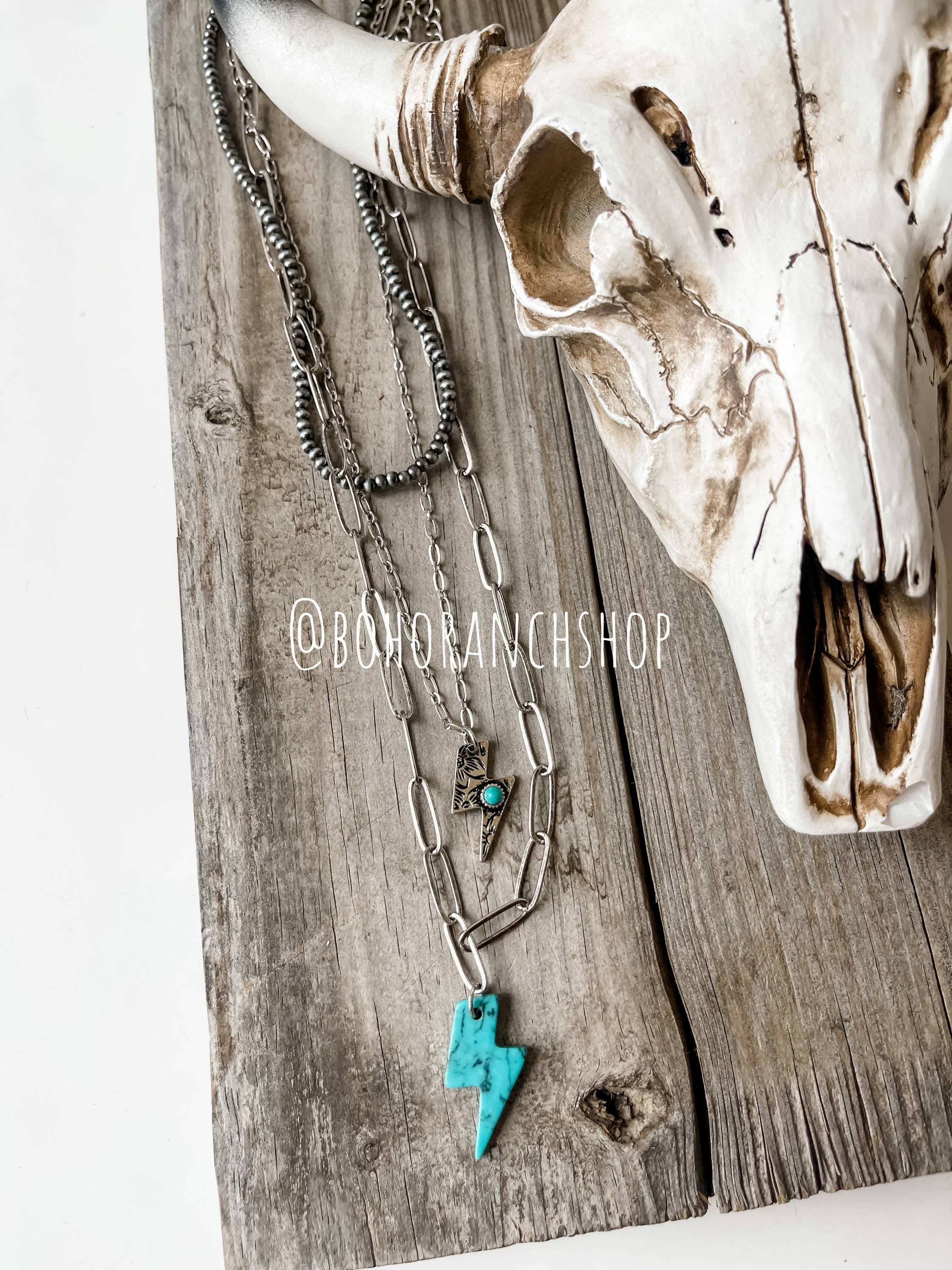 Boho Ranch Shop - Wholesale Pendant/Charm Necklace - Western 3 row Layered Lightning Bolt Necklace2