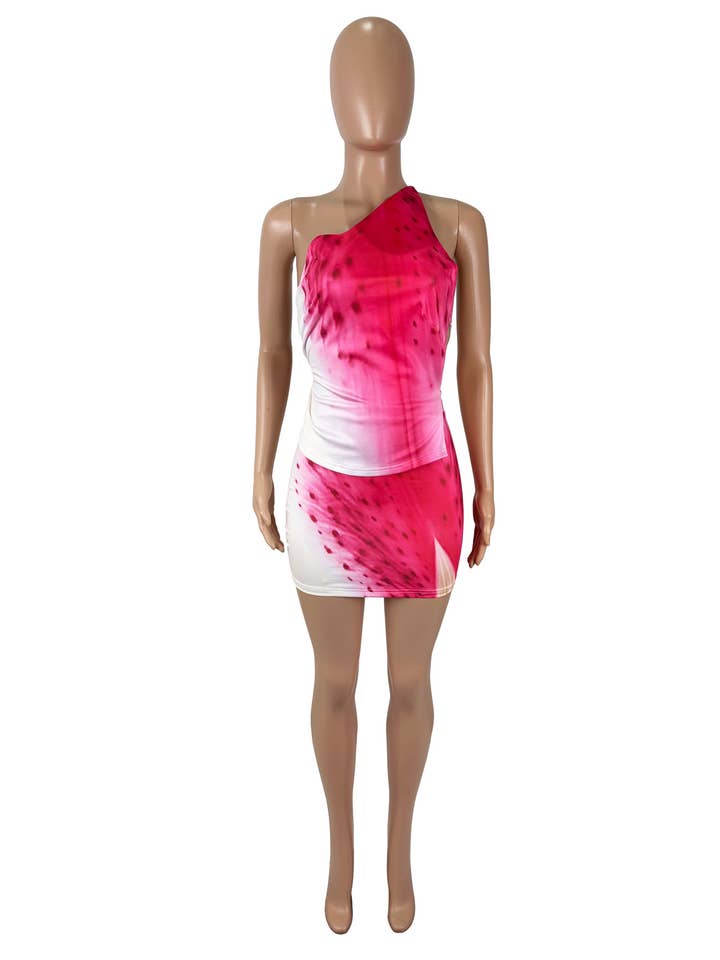 Rosered Sexy Strappy Backless Top Short Skirt Print Two-Piece Set for wholesale on Faire