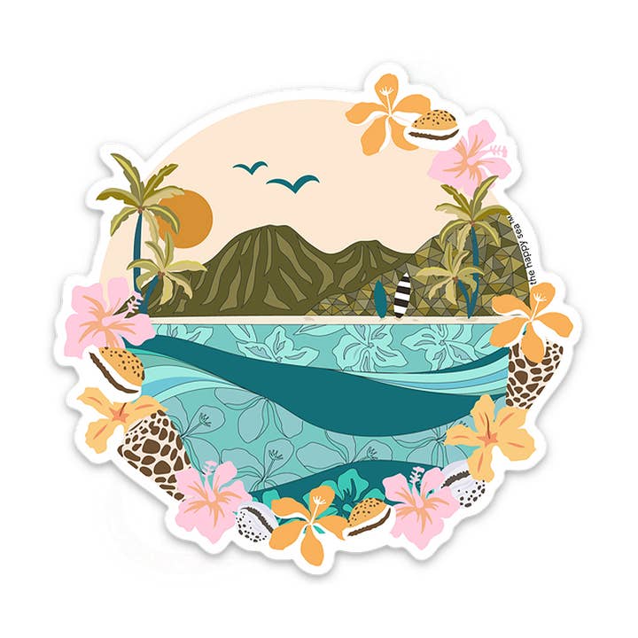 Pegatina de vinilo de 3,5" Sueños de Hawái para venta al por mayor de The Happy Sea