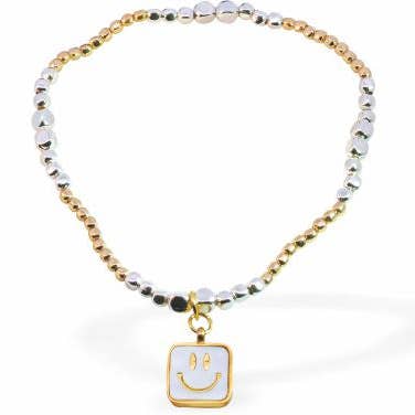 Stretch Multi Beaded Bracelet with Smiley Face Charm for wholesale by Byzantium Collection Ltd