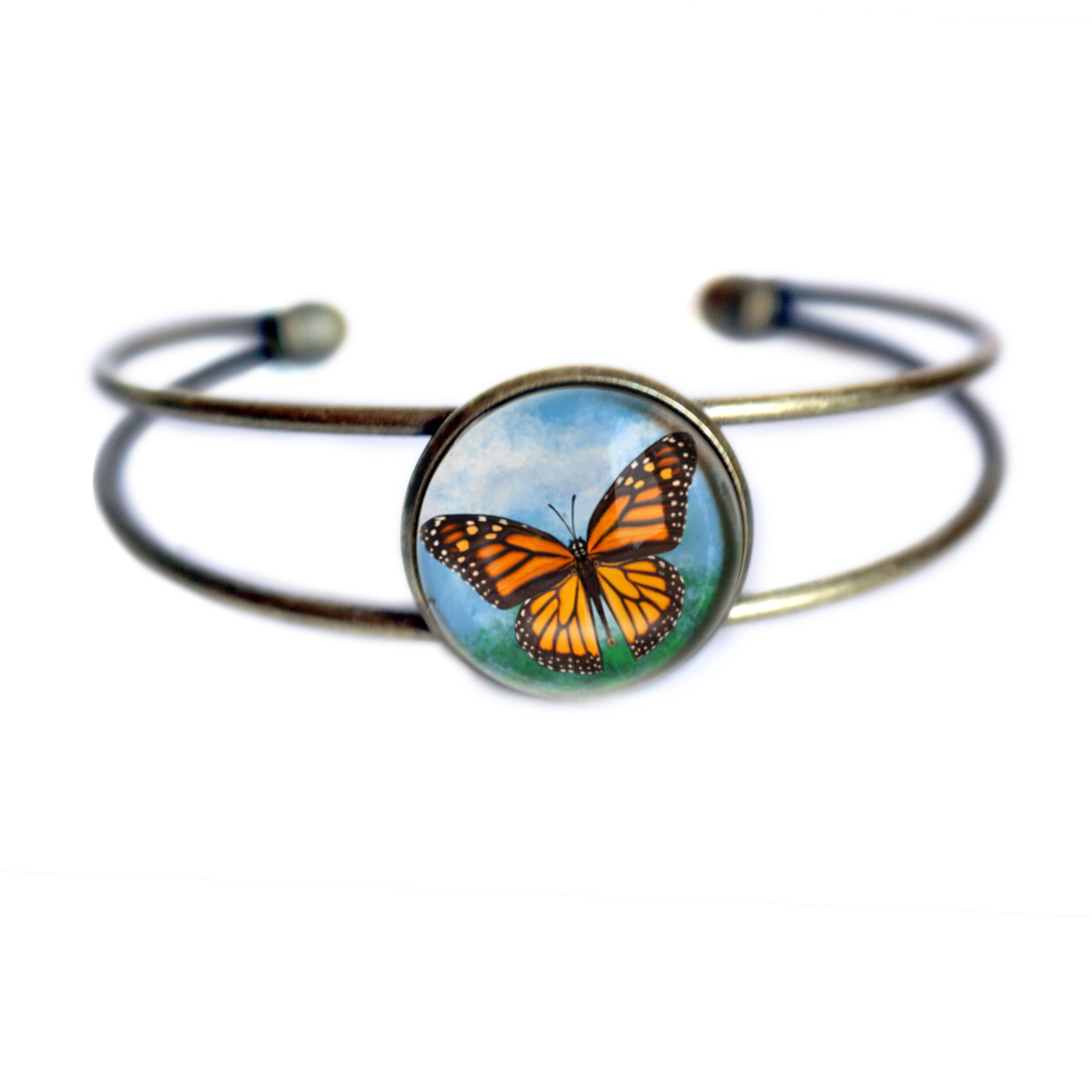 The Divine Iguana - Vente Bracelet manchette - Manchette à cabochon en verre Monarch Butterfly Cottage Core1