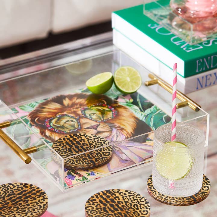 Tart By Taylor - Wholesale Decorative Tray - Louis The Lion Acrylic Tray With Gold Handles1