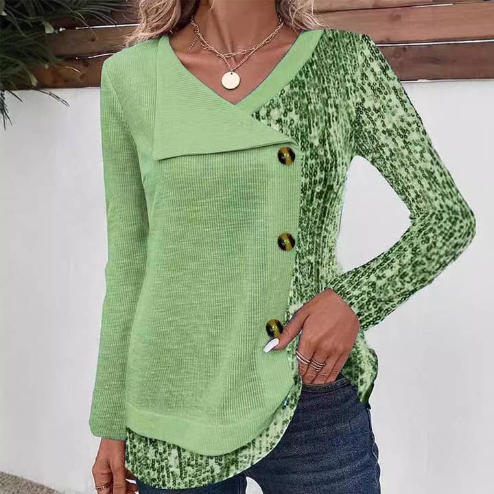 T-SHIRT À COL EN V IMPRIMÉ À LA MODE pour la vente par Lily Clothing