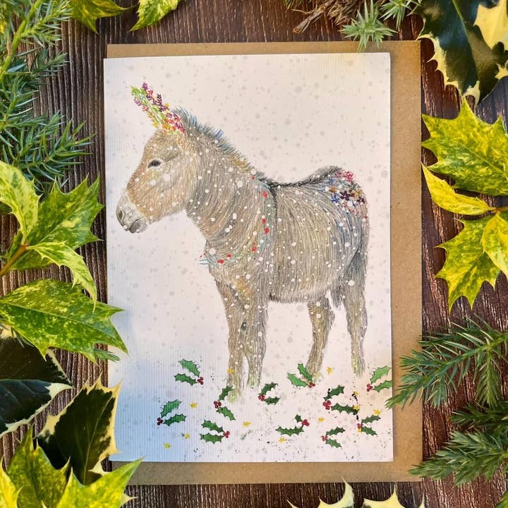Donkey | Umweltfreundliche Karte, buntes Weihnachtsmotiv, niedlich für den Großhandel von Jen Winnett Eco Artist
