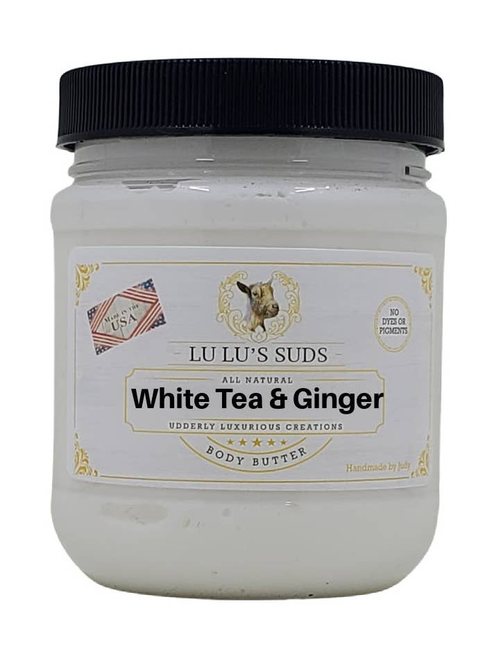 Beurre corporel Karité à la noix de coco et thé blanc au gingembre 8 oz. pour la vente par Lu Lu's Suds