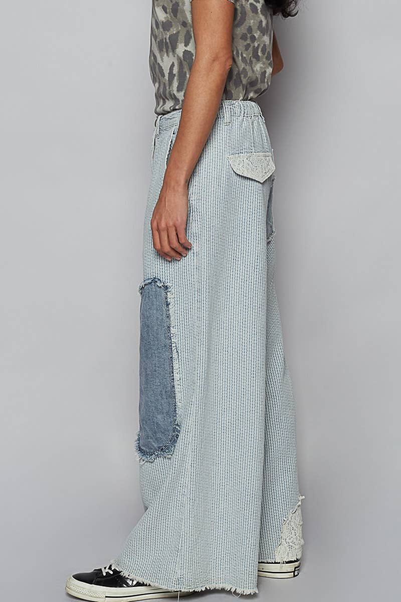 Pol Clothing - Wholesale Pants - Women's - Contrast floral twill front snap-button pants1