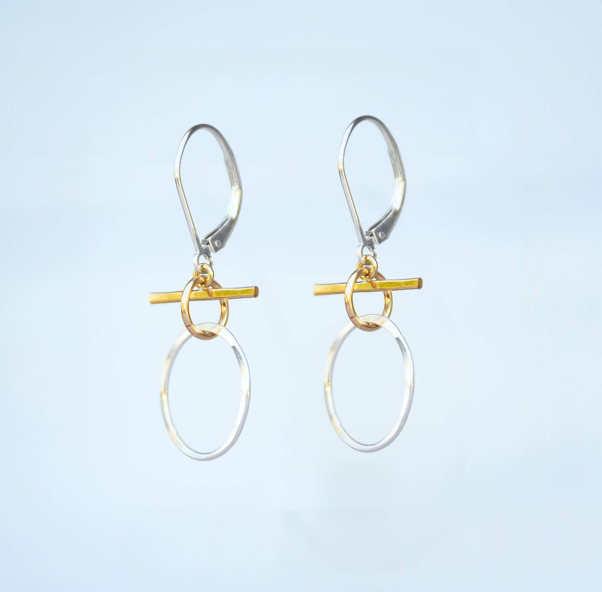 Freshie & Zero - Wholesale Dangle Earrings - Pixie Earrings, Hammered Silver Circle & Gold Bar1