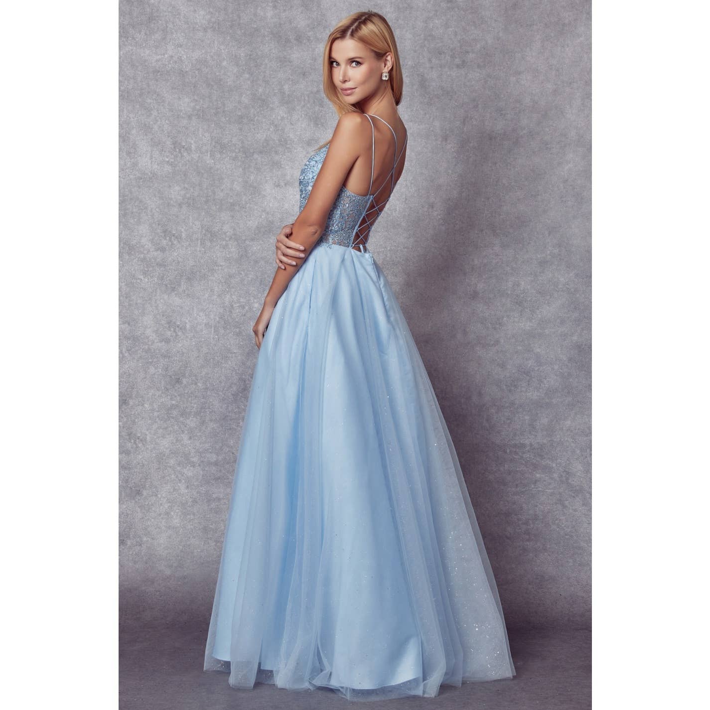 Juliet - Wholesale Gown - Women's - EMBROIDERED SPARKLE TULLE AND STONES ACCENTS  PROM BALL GOWN7