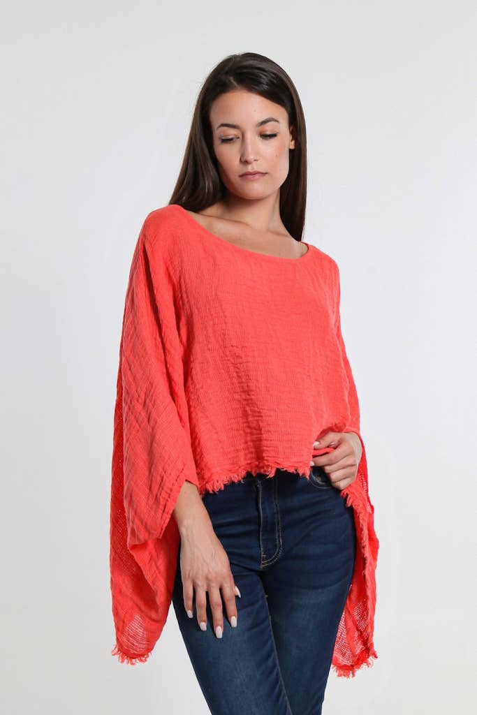 TINA Stephens Italy/Tees By Tina - Wholesale Blouse - Women's - Archer Loose Gauze Raw Edge Top (BQ162)7