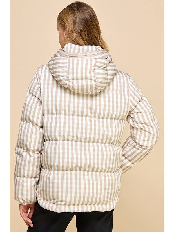 Beige CJ6604-Gingham Pull Over Puffer Jacket for wholesale on Faire
