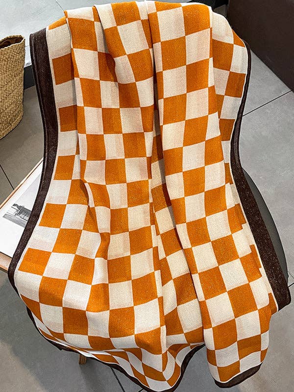 StyleGalX – Cachecol - Mulher por atacado – Lenço estampado xadrez de cor contrastante de moda simples8