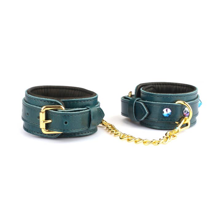 Puños de cuero azul de lujo con remaches azules para venta al por mayor de Liebe Seele