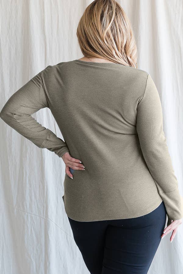 7th Ray - Wholesale Knit Top - Women's - [PLUS SIZE] Thermal Button Front Scoop Neck Top T4316XL17