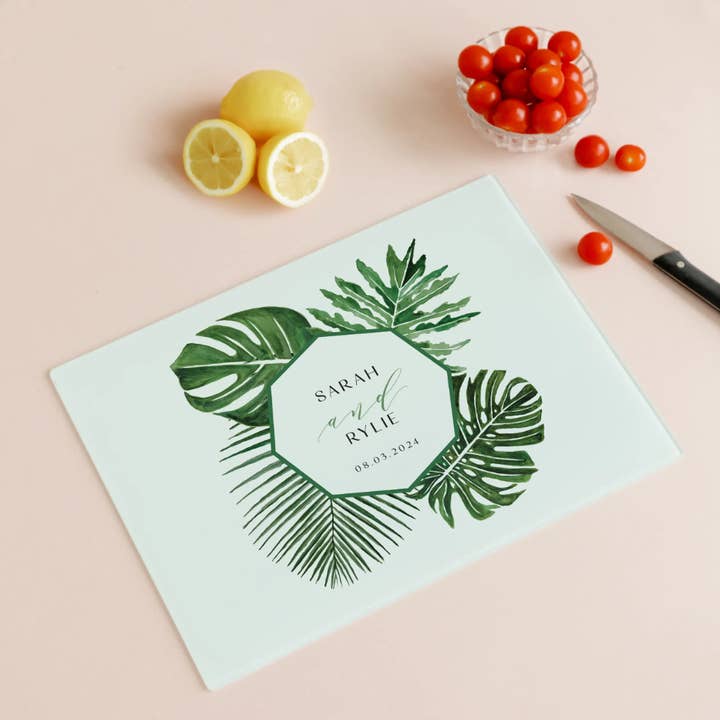 Weddingstar Inc. - Wholesale Cutting Board - Clear Square Glass Cutting Board - Greenery