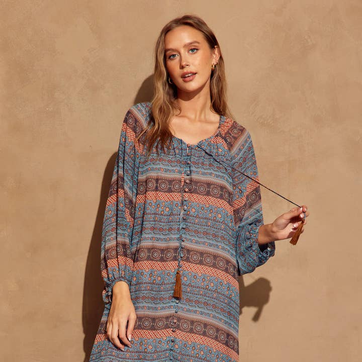 FD6921 etnisk tryck knapp ner klänning för wholesale av Dress Forum