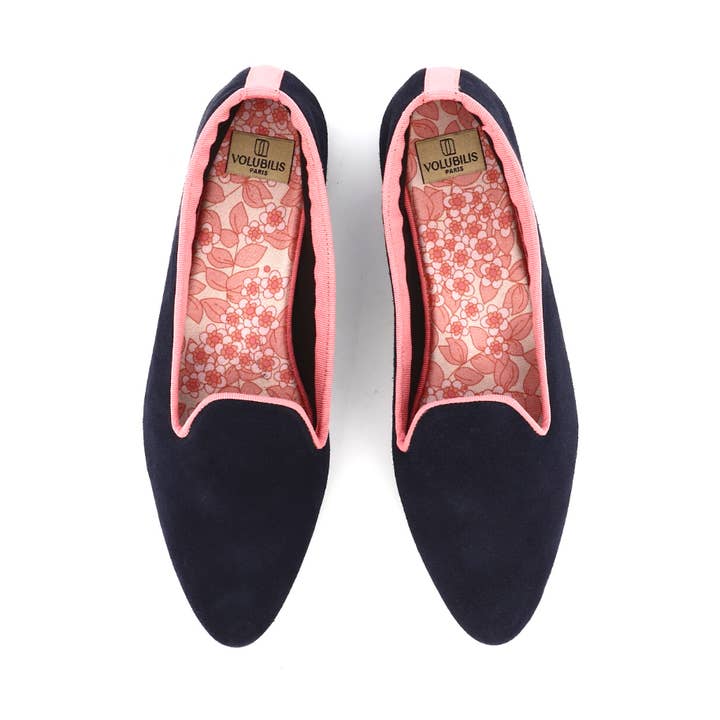 VOLUBILIS PARIS - Wholesale Slippers - Women's - PIA Navy Leather Slippers with Pink border0