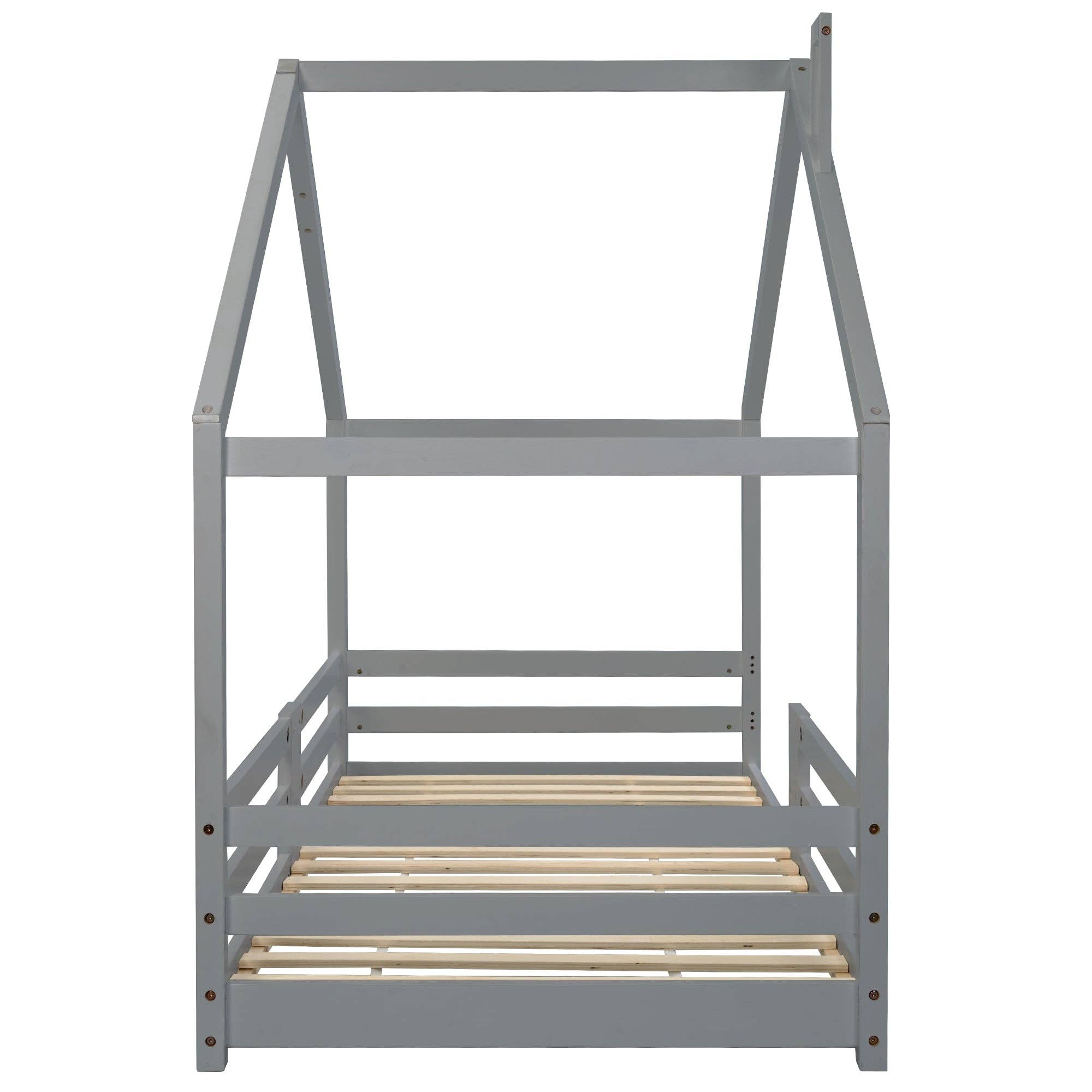 Urban Meuble - Vente Lit – enfant et bébé - Lit enfant lit cabane avec cheminée sommier à lattes robuste lit cabane en bois de pin gris, 90 x 200 cm sans matelas STRONS6