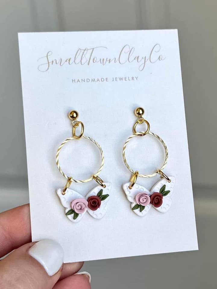 Floral Butterfly Dangle for wholesale by SmallTownClayCo