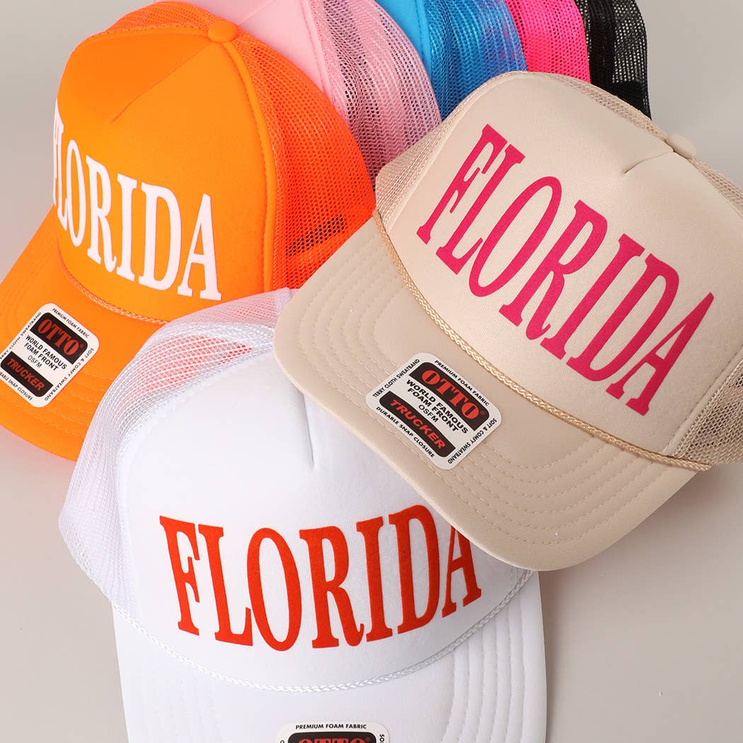 Fashion City - Wholesale Trucker Hat - Unisex - FLORIDA Text Printed Mesh Back Foam Trucker Hat24