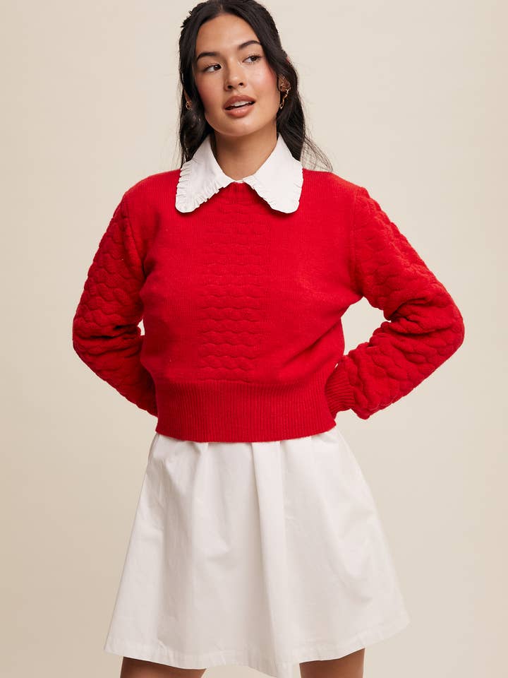 Strickpullover mit Struktur und Puffärmeln LSW0889 für den Großhandel von Listicle