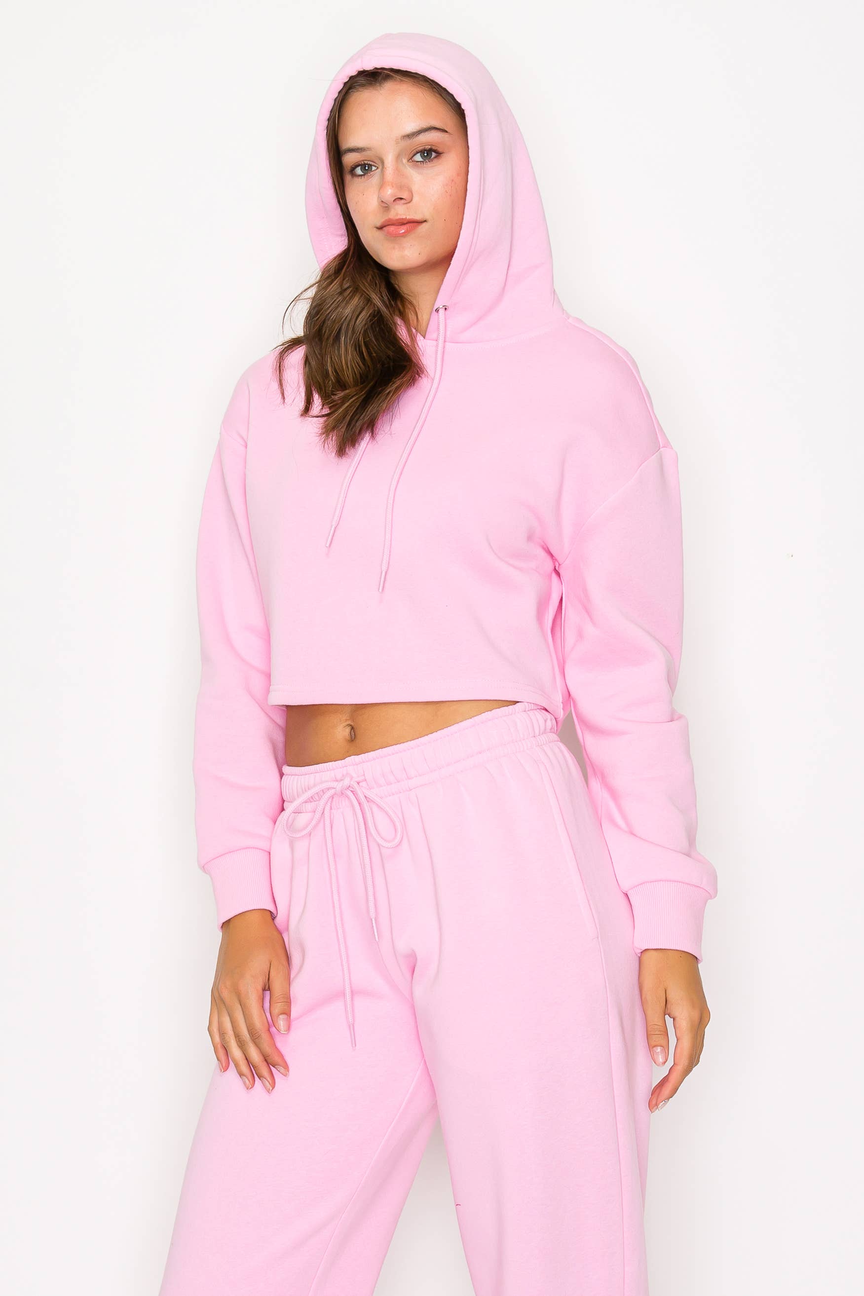 Color 5 - Wholesale Hoodie - Women's - Solid color fleece lined crop pull over hoodie jacket 20