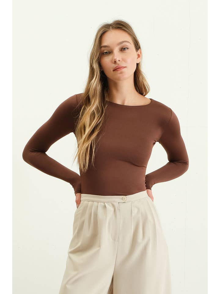 The Workshop Studio - Wholesale Knit Top - Women's - ROUND NECK LONG SLEEVE FITTED KNIT TOP