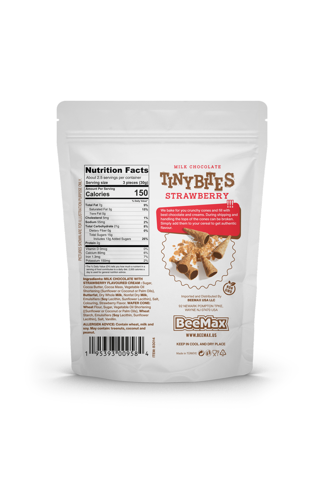 Beemax - Wholesale Chocolate - Tiny Bites Strawberry Cone  2.82 oz1