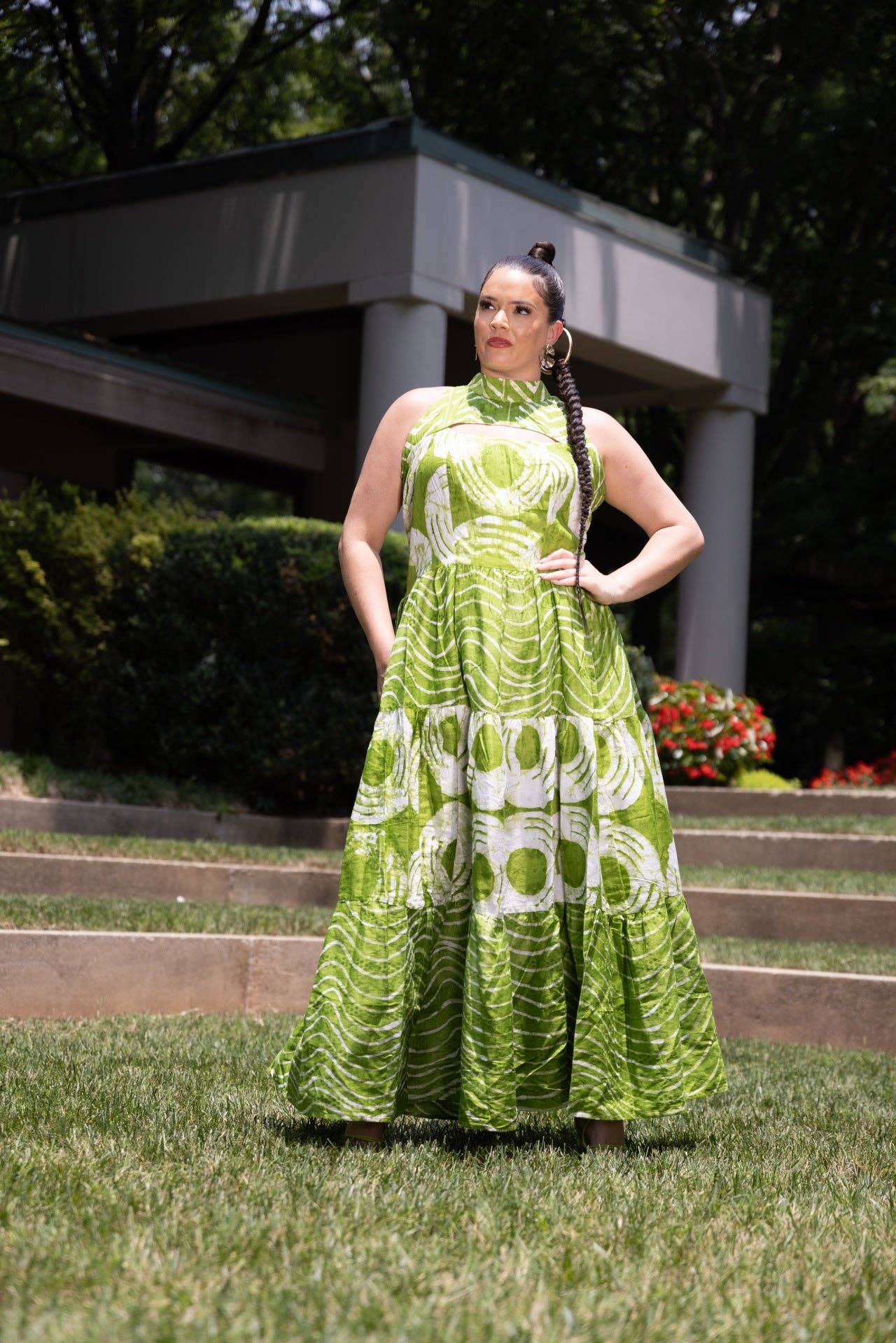 Besida - Wholesale Dress - Women's - Mafarki Green African Print Hand Dyed Maxi Dress0