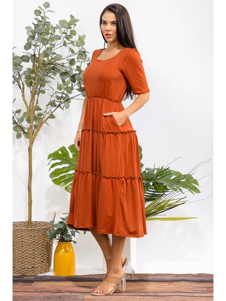 H&H Fashion Inc. - Wholesale Dress - Women's - JR778X-S Plus Size Tiered Midi Dress with Square Neck30