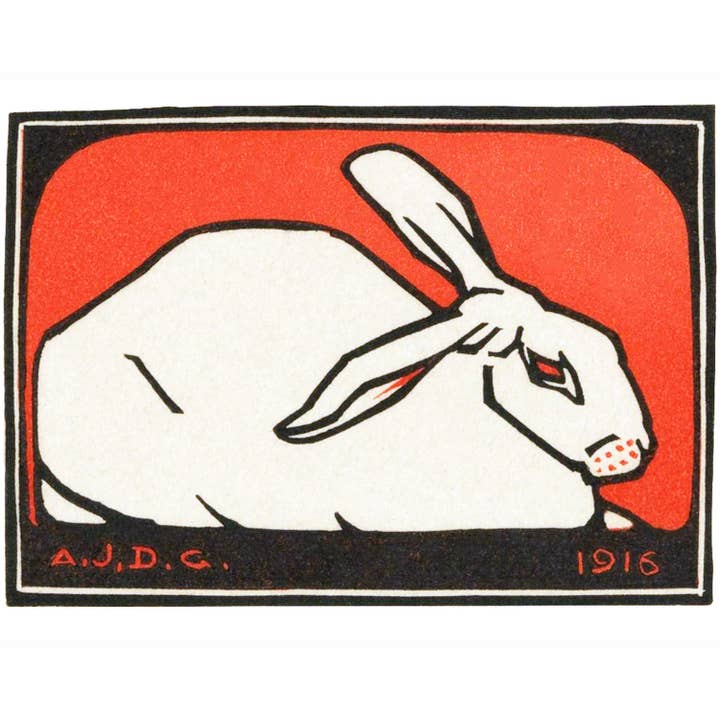 Rock Paper Scissors Wall Art - Wholesale Art Print - Vintage rabbit fine art print | Lying rabbit | Art nouveau animal woodblock | Modern vintage décor | Ready to frame & gift | Julie de Graag