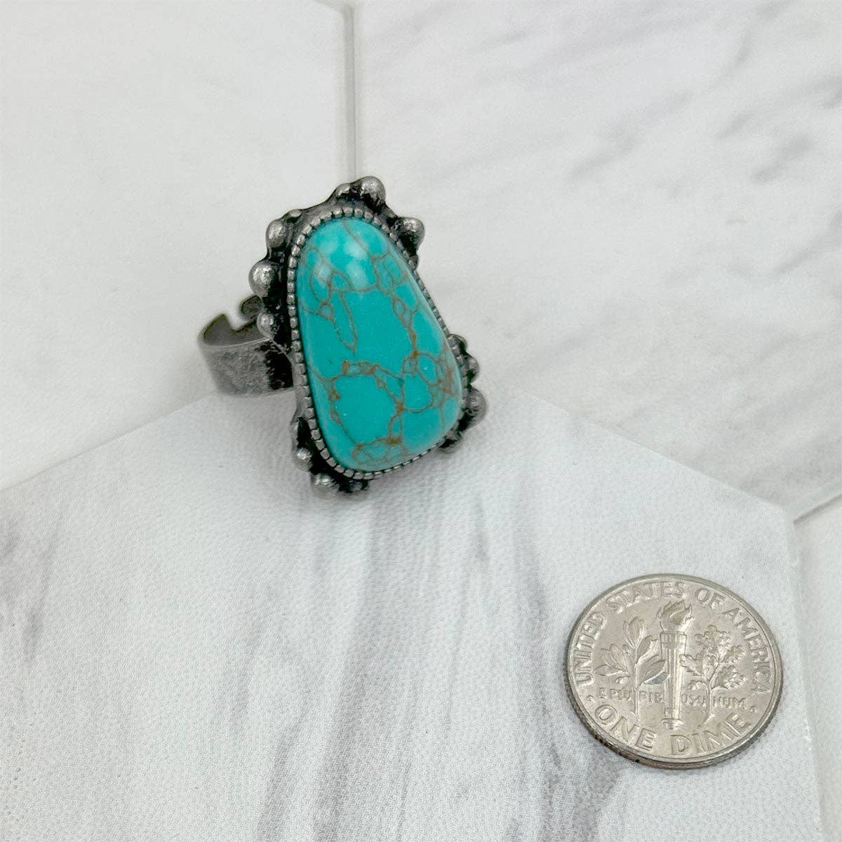 Western Elite Jewelry – Engroshandel Statementring – RZ231205-41 Sølvmetal med blå turkis sten justerbar ring0