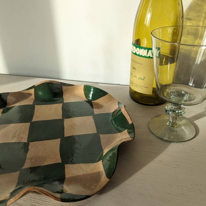 Rosie Gore - Wholesale Platter - Green Wavy Check Serving Platter4