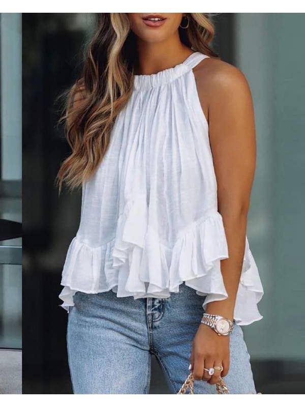 Queen Fashion - Wholesale Blouse - Women's - daisy print layered ruffles sleeveless top