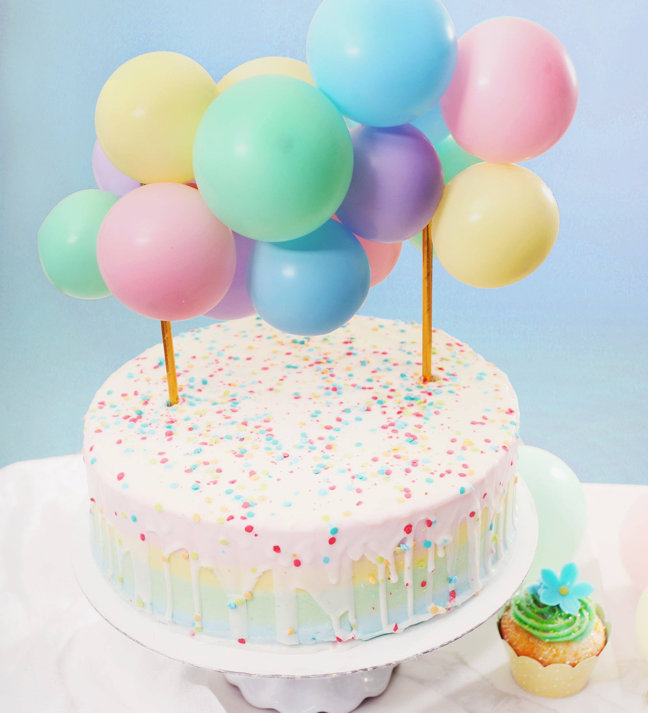 Ellie's Party Supply - Vente Décoration pour cake/cupcake - Kit mini ballon arc-en-ciel pastel pour gâteau3