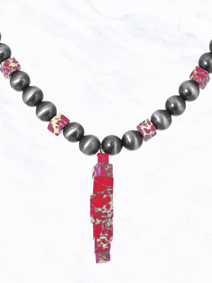 Native Pearl med Cube Stone hängande halsband för wholesale av Suzie Q USA