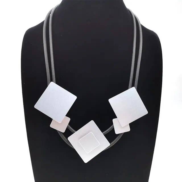 Neoprene & Aluminum Squares Necklace for wholesale by Laurent Scott Collection