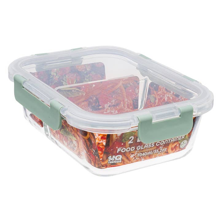 Matlåda med 2 avdelare i glas 35,2 oz Grön/Klar för wholesale av Deluxe Import Trading