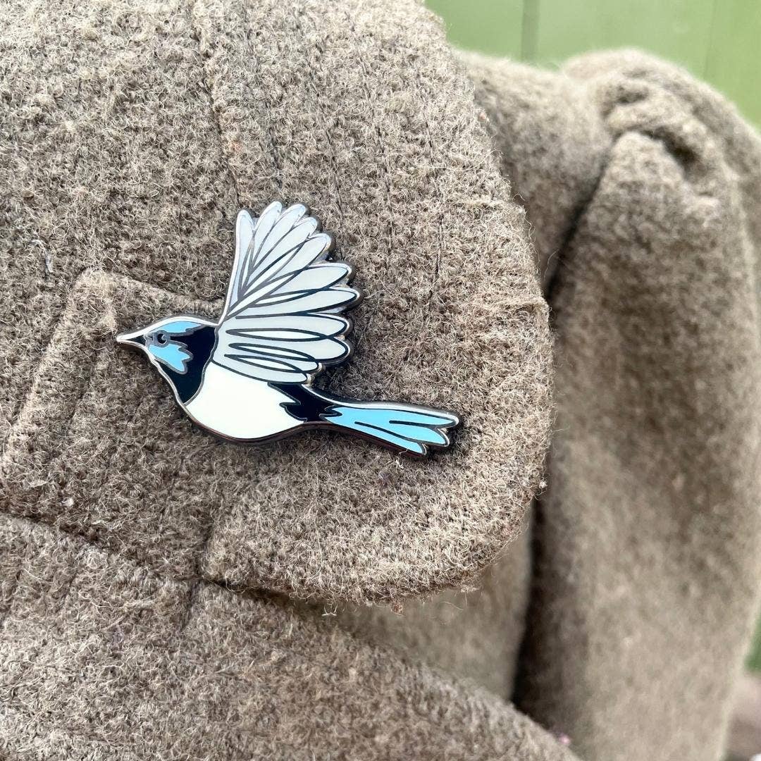 Bridget Farmer Printmaker - Wholesale Lapel pin/button - Superb Fairywren In Flight - Enamel Pin5