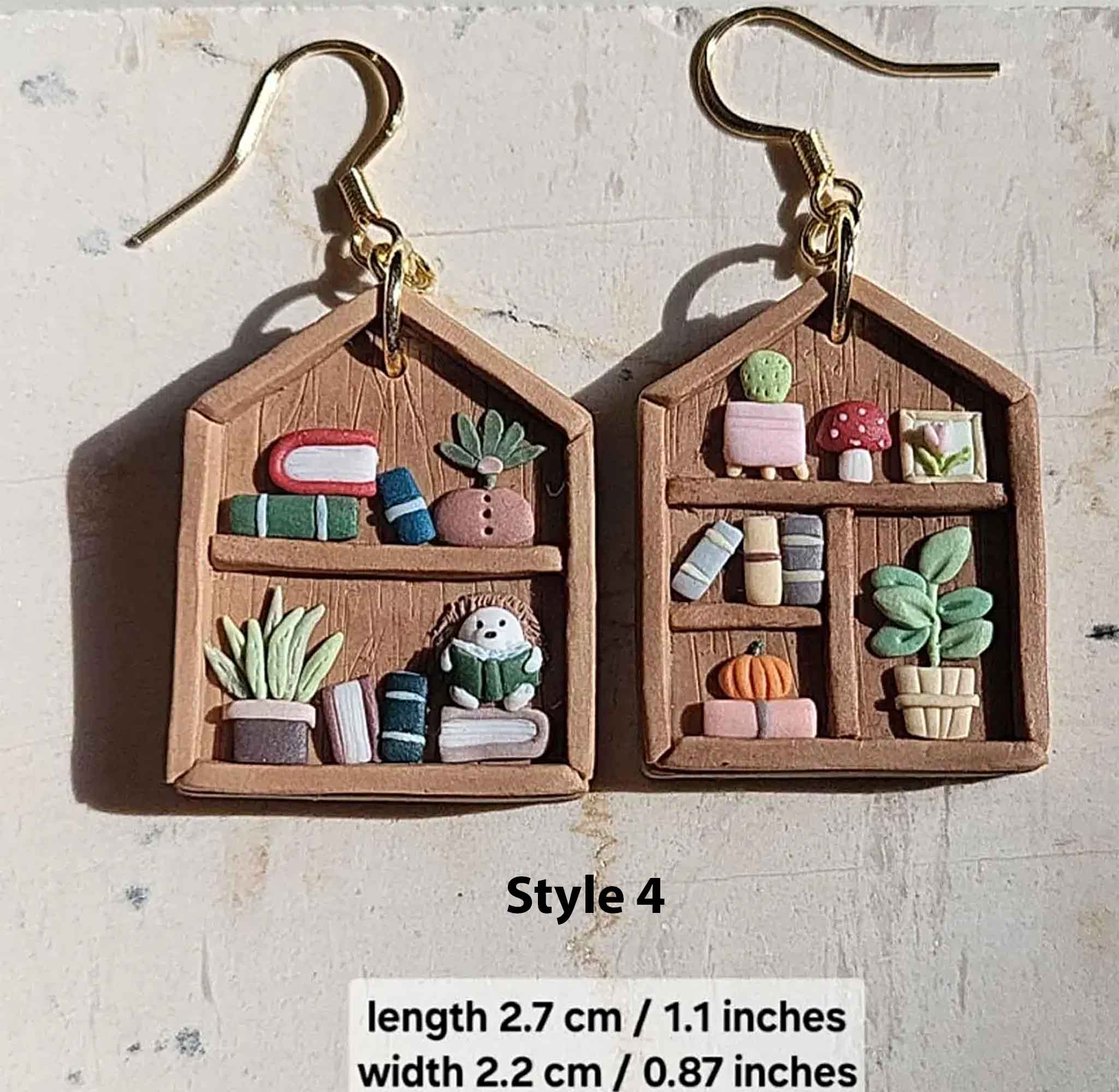 NoomCottageClay - Wholesale Dangle Earrings - Cottagecore Bookshelf Earrings • Cute Plant Jewelry 8
