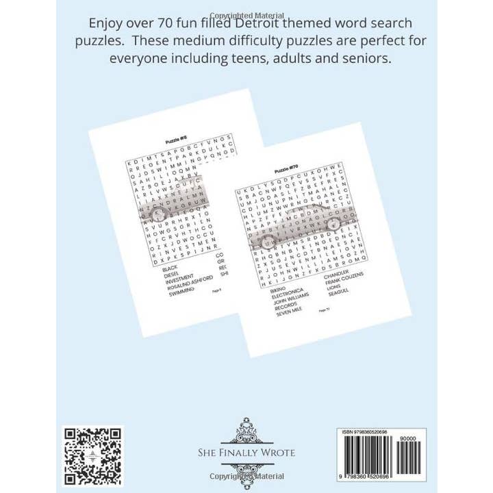 She Finally Wrote - Wholesale Puzzle - Adult - Welcome To Detroit - Large Print Word Search Puzzle Book