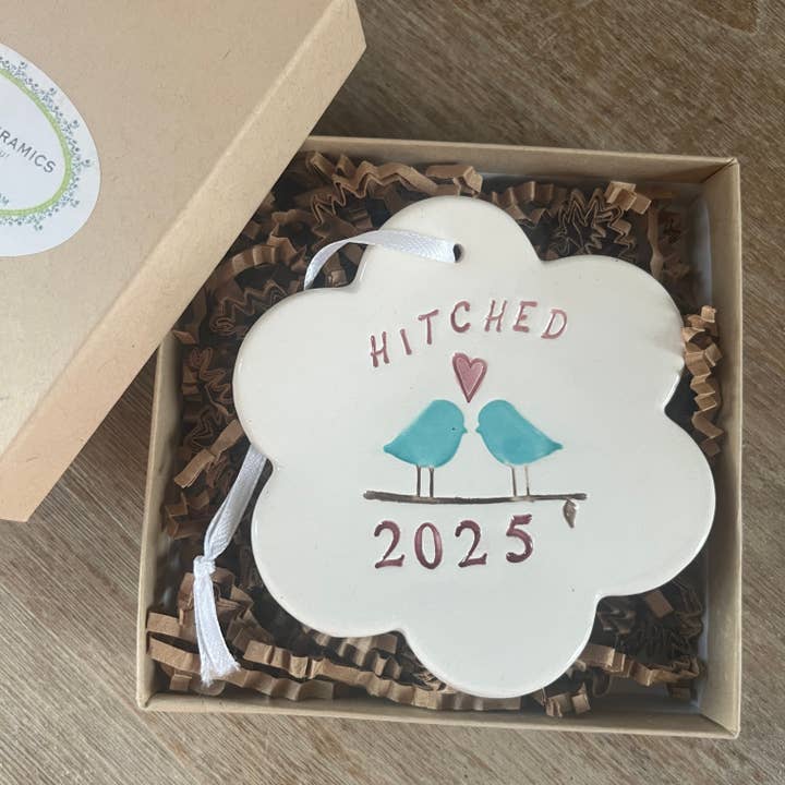 Ceramic Wedding Ornament - Love Birds | Handmade Pottery for wholesale by Chrissy Ann Ceramics