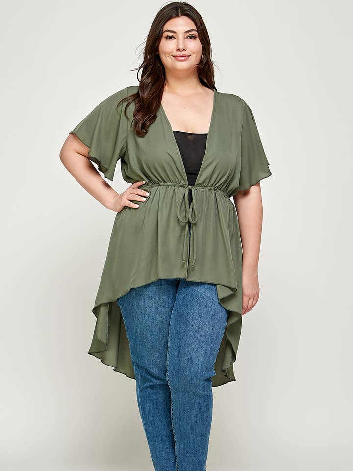 Haute Fox Plus Size & Contemporary - Wholesale Cardigan - Women's - Plus Size Hi-Low Hem Draped Cardigan - WG17832-C