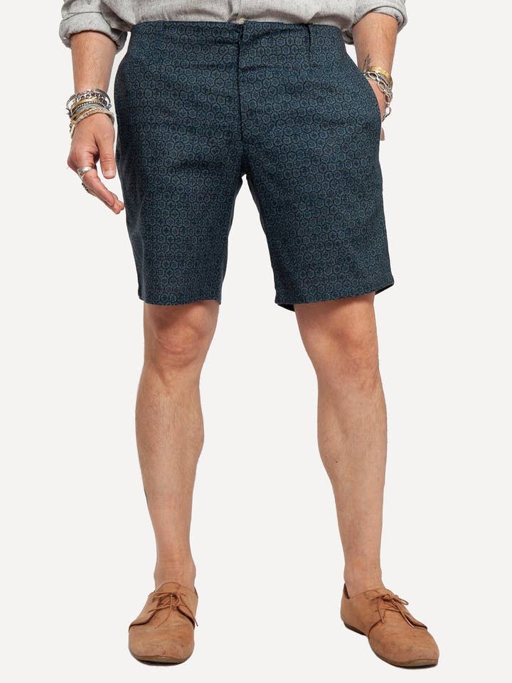 Signature Shorts | Flower Rounds - Faded Indigo for wholesale by 18 Waits