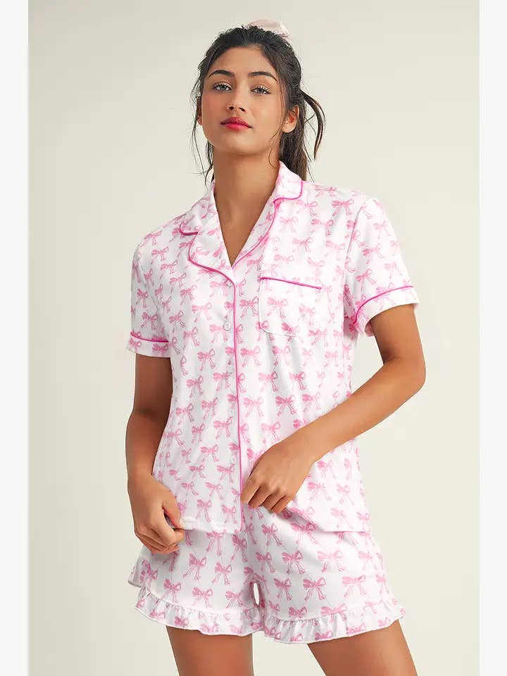LDC Bowknot Short Sleeve and Ruffled Shorts Pajama Set (Copy) for wholesale by Little Daisy Closet